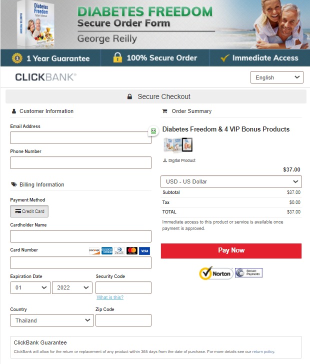 Diabetes Freedom - Secure Order Page